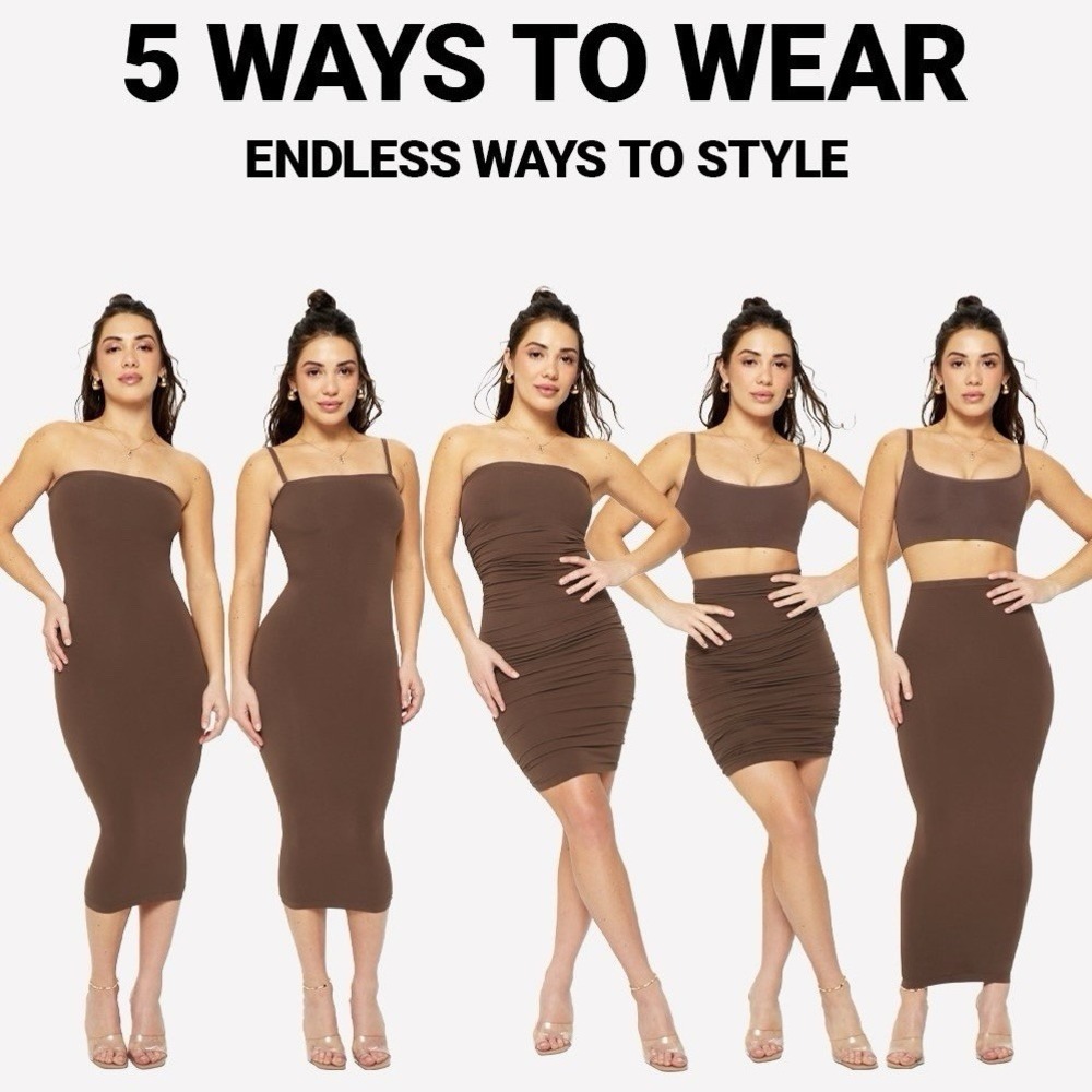 NWT Yitty Fabletics Nearly Naked Shaping 5 in 1 Convertible Dress Bossed Brown L - Picture 2 of 9